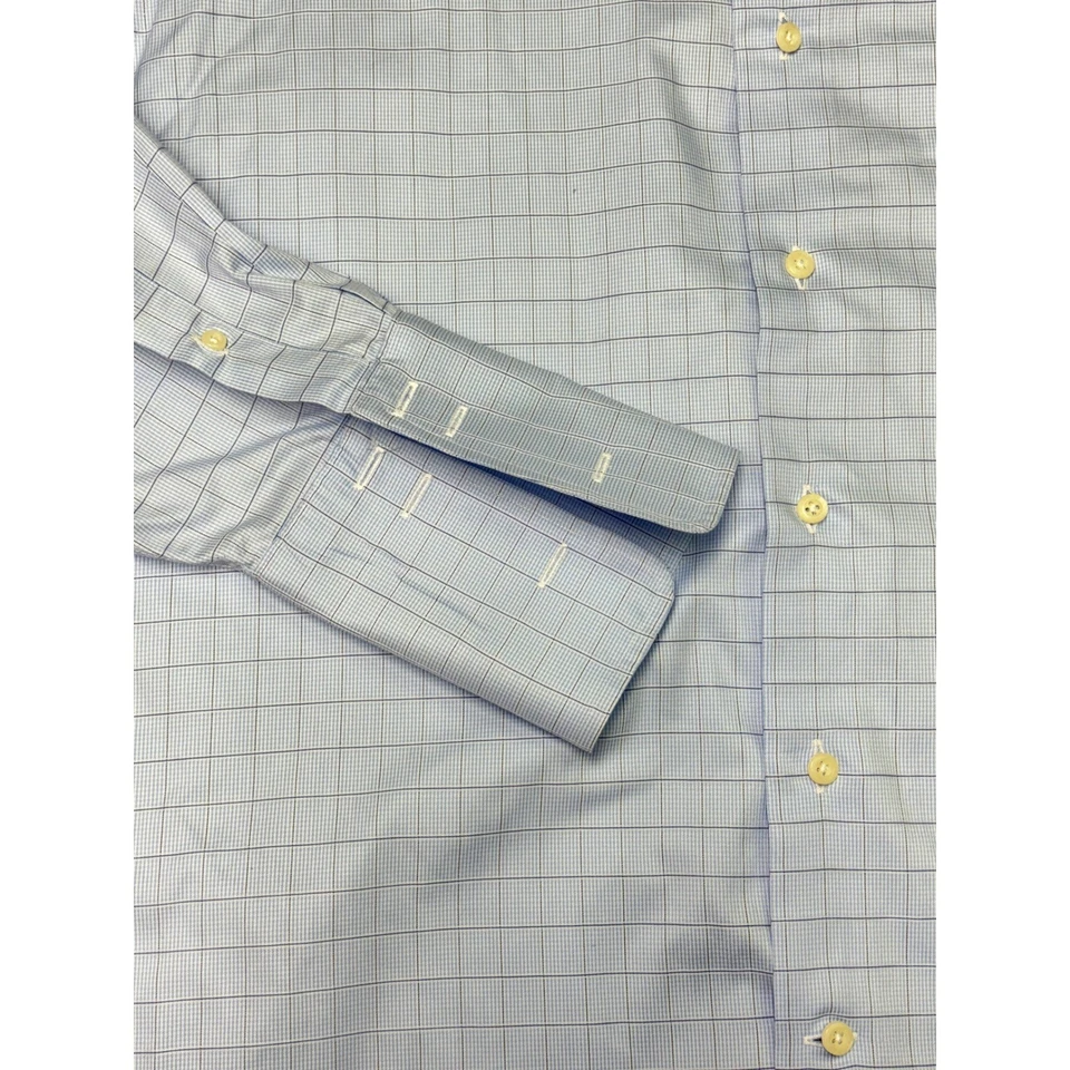 Camisa de vestir David Donahue azul claro a cuadros 17,5 34-35 para hombre puños franceses Foto 3 de 4