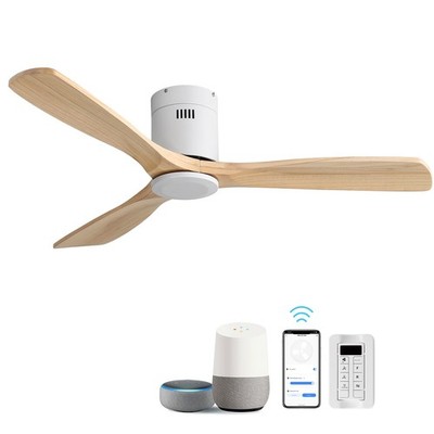 52in Smart Ceiling Fans with Solid Wood Work with APP/Phone/Remote Google/Alexa 