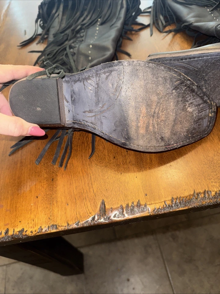 Botas vaqueras de cuero negras con flecos para mujer talla 7,5 Foto 2 de 4