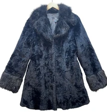 Blanc Noir Outerwear Womens Faux Fur Mob Wife Coat Sz L Black Cozy