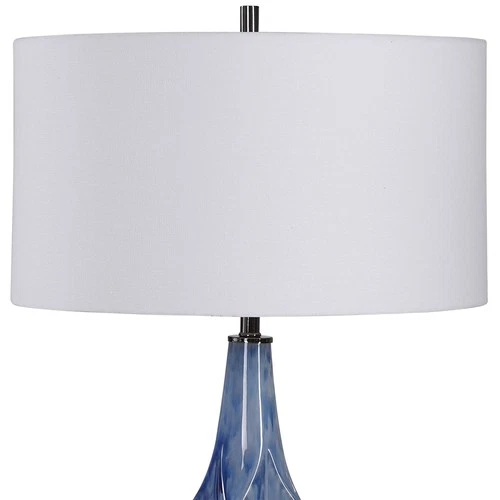 Traditional Table Lamp 31" Tall Indigo Blue Glaze Ceramic Drum Shade Living Room - Picture 3 of 7