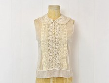 Antique Lace Sheer Mesh White Floral Sleeveless Blouse Top
