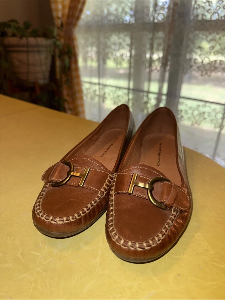 Zapatos sin cordones Andiamo para mujer US 7 de cuero marrón claro mocasines con hebilla Foto 2 de 4