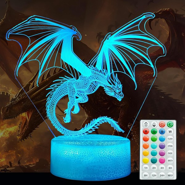 Drachen-Nachtlicht, Drachen-Geschenke, 3D-Illusionslampe Mit 16 Farbwechseln,-image