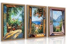 CAZLOUC Mediterranean Window View Wall Art Set of 24"L x 16"W WindowView Framed