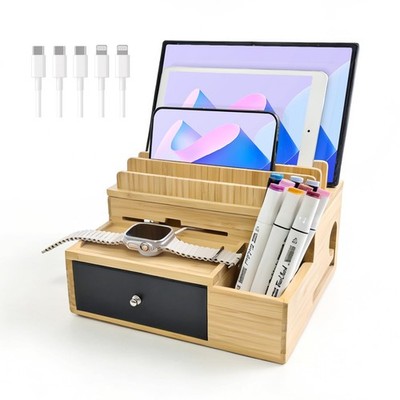 Charging Organizer for Multi-Devices, with Drawer and Pen Holder, Nightstand ...