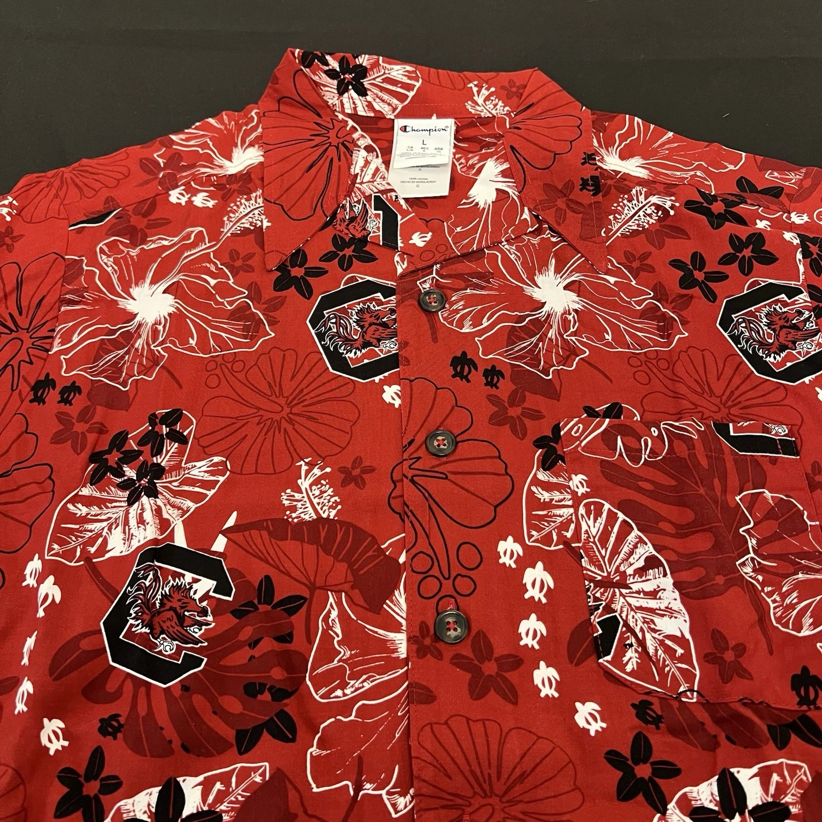 New NCAA South Carolina Gamecocks Hawaiian Tropical Button Shirt Champion Large