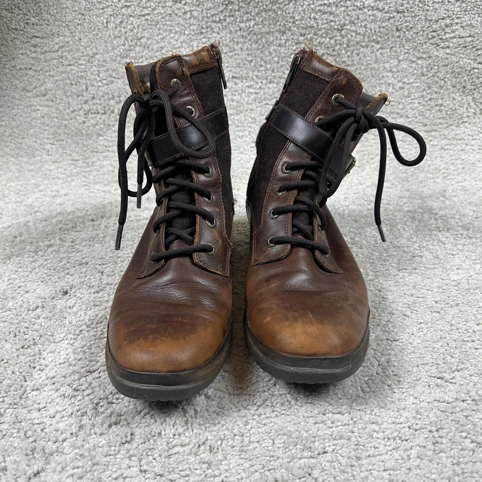 Botas de Combate UGG para Mujer Talla 8.5 Cuero Marrón Forradas en Lana Con Cordones Cremallera Foto 2 de 4