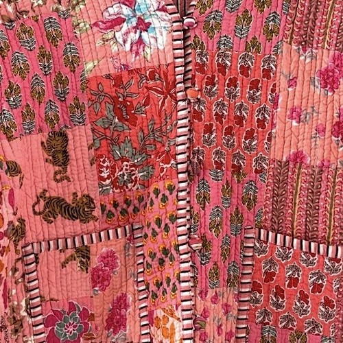 Boho Patchwork Quilted Jacket Women’s L Peach Pink Floral Cottagecore - Picture 8 of 9