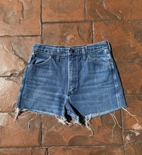 Vintage 80s Wrangler Denim Cut Off Shorts Size 31 Raw Hem USA Made High Rise