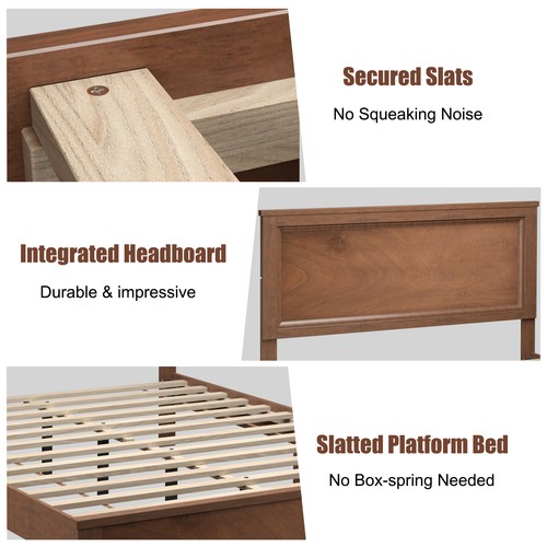Bed Frame Platform Slat High Headboard Bedroom Rubber Wood Leg Full Size - Picture 6 of 8