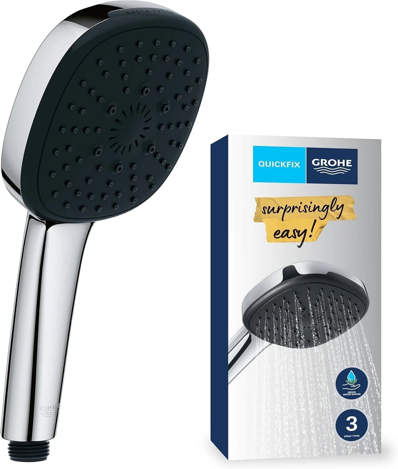GROHE Vitalio Comfort 110 Hand Shower 11cm Square Chrome 3 Sprays Rain Jet