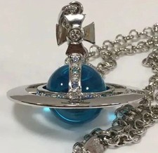 Vivienne Westwood Perle blaue Kugel Halskette Anhänger versilbert Farbe...