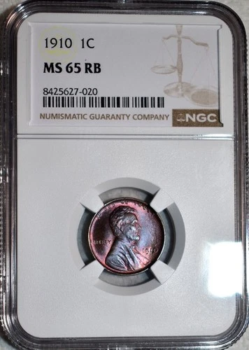 NGC MS-65  RB 1910-P Lincoln Cent, Gorgeously Toned, Cartwheeling Gem!