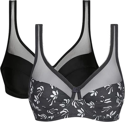 LOT 2 SOUTIEN-GORGE DIM GENEROUS 90C GRIS FLEURS URBAN + NOIR NEUFS ETIQUETTES - Photo 1/4
