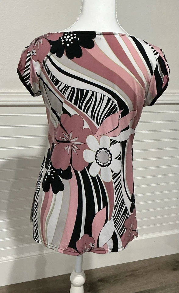 Blusa Retro Dressbarn Y2K Rosa Floral Top M Bratzcore Coqueta Glam Noche Lujo Foto 3 de 4