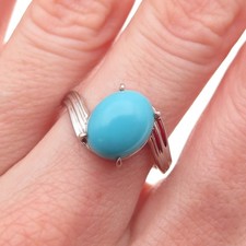 925 Sterling Silver Real Cabochon Turquoise Bypass Ring Size 7.25