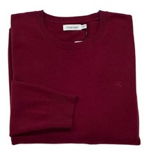  98 Men Calvin Klein CK Logo Wool Crewneck Classic Holiday Knit Sweater XXL Wine