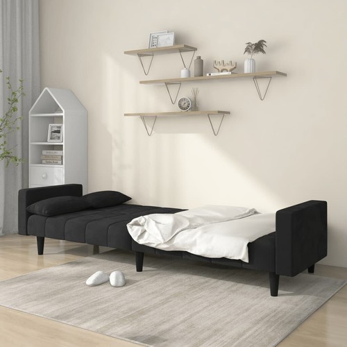 vidaXL 2-Seater Sofa Bed with Two Pillows Black Velvet - Picture 3 of 11