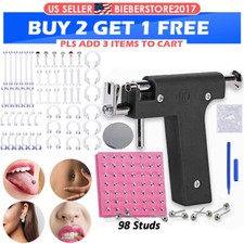 101-208PC Ear Piercing Gun Kit Navel Nose Rings Lip Helix Stud Set Body Piercing