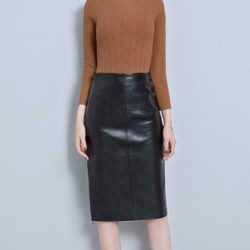Damen Echtleder Einschritt Röcke Hohe Taille Slim Fit Bleistiftrock OL S-4XL - Bild 7 von 13