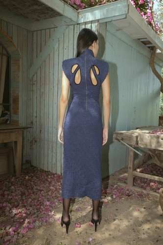 Sabina Musayev Nofit Midi Dress High Neck Bodycon in Blue Cocktail Evening sz XS - Picture 6 of 12