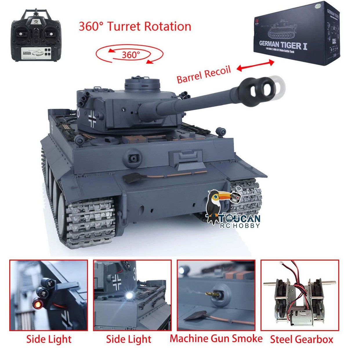1/16 Henglong Tiger I RTR RC Tank 3818 W/Barrel Recoil Metal