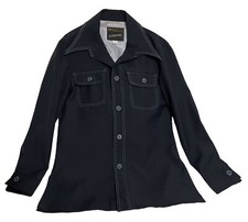 Vintage 70s Leisure Suit Jacket Mens Small JCPenney Dark Blue Big Collar