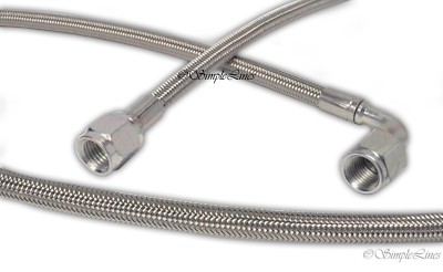 Turbo Oil Feed Line 6'' Steel Braided -4 -4AN 90 Degree x Straight PTFE line USA