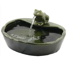 ASC Solar Powered Ceramic Green Frog Water Fountain Kit Garden Patio Bird 
