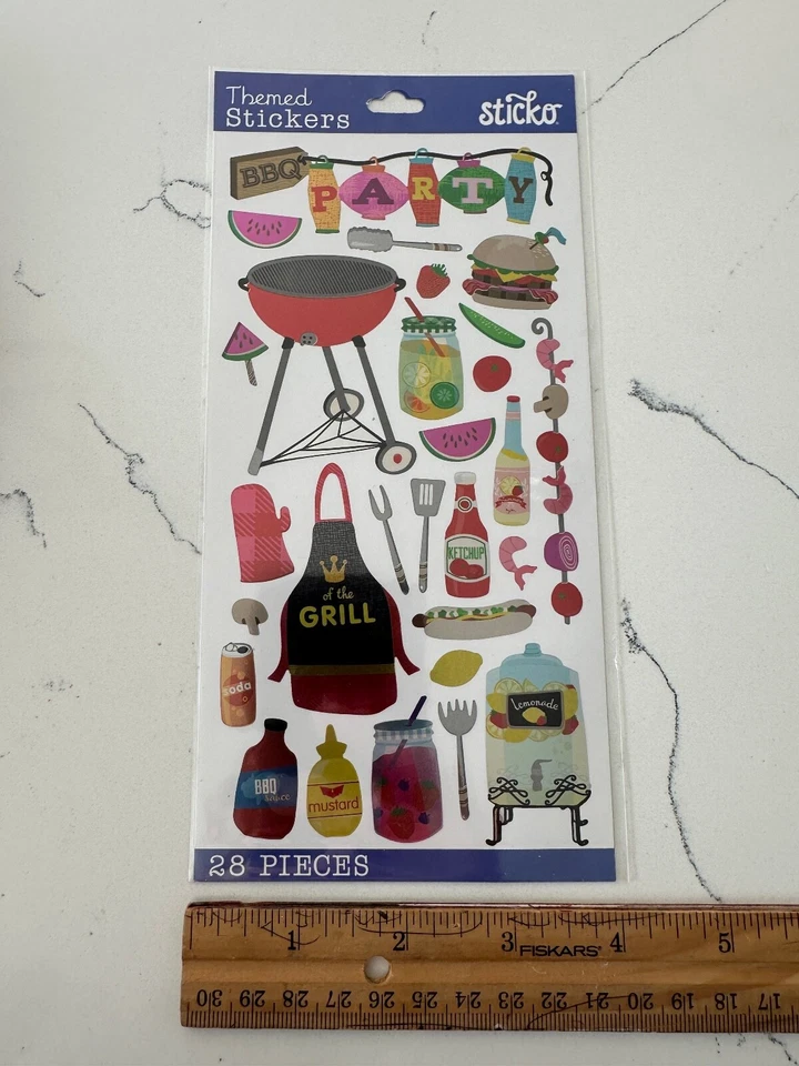 Pegatinas temáticas Sticko 28 piezas verano barbacoa parrilla delantal condimentos álbum de recortes Foto 3 de 4