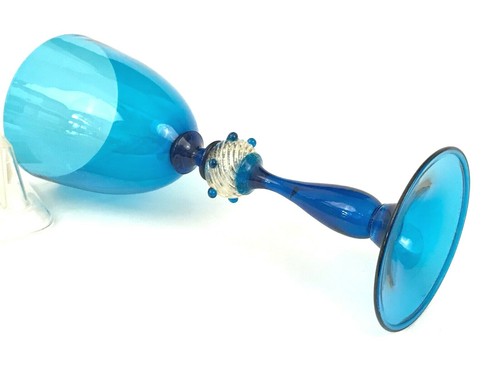 D.F. Davide Fuin Murano Hand Blown Light Blue Goblet Chalice Flute Ball Stem - Picture 5 of 8