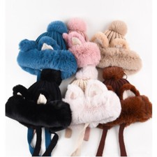 Women Fox Ear Faux Fur Hat Trapper Beanie Knitted Ski Pom Winter Warm