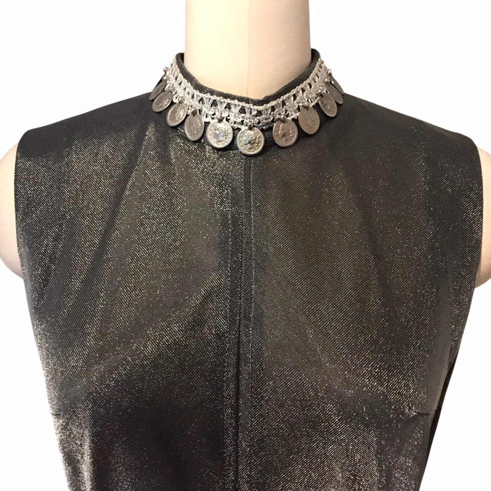 Maxi Vestido de Noche De Colección Años 80 Peltre Impresionante Moneda Medallones Clásico Moderno Talla 8 Foto 2 de 4