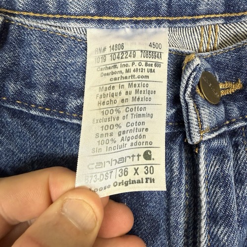 Carhartt Double Knee Loose Fit Jeans Mens 36x30 (34x30) Blue Denim B73 DST - Picture 3 of 10