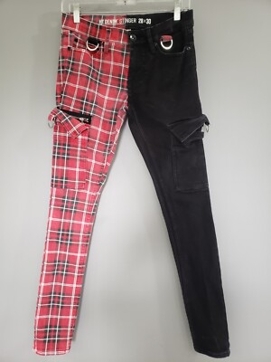 Hot Topic Pants Womens 28 Stinger Red Black Plaid Skinny Grunge