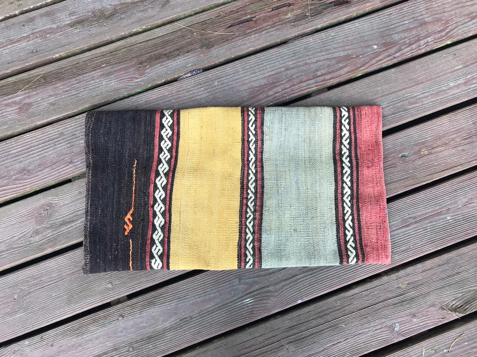 Funda de almohada turca Kilim almohada hecha de alfombra tejida a mano vintage 28x15"  Foto 3 de 4