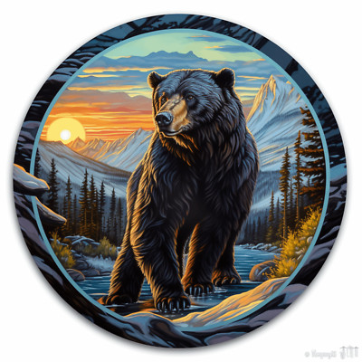 Bear Patch Iron-on Applique Nature Snow River Sun Mountain Wild Animal Badge