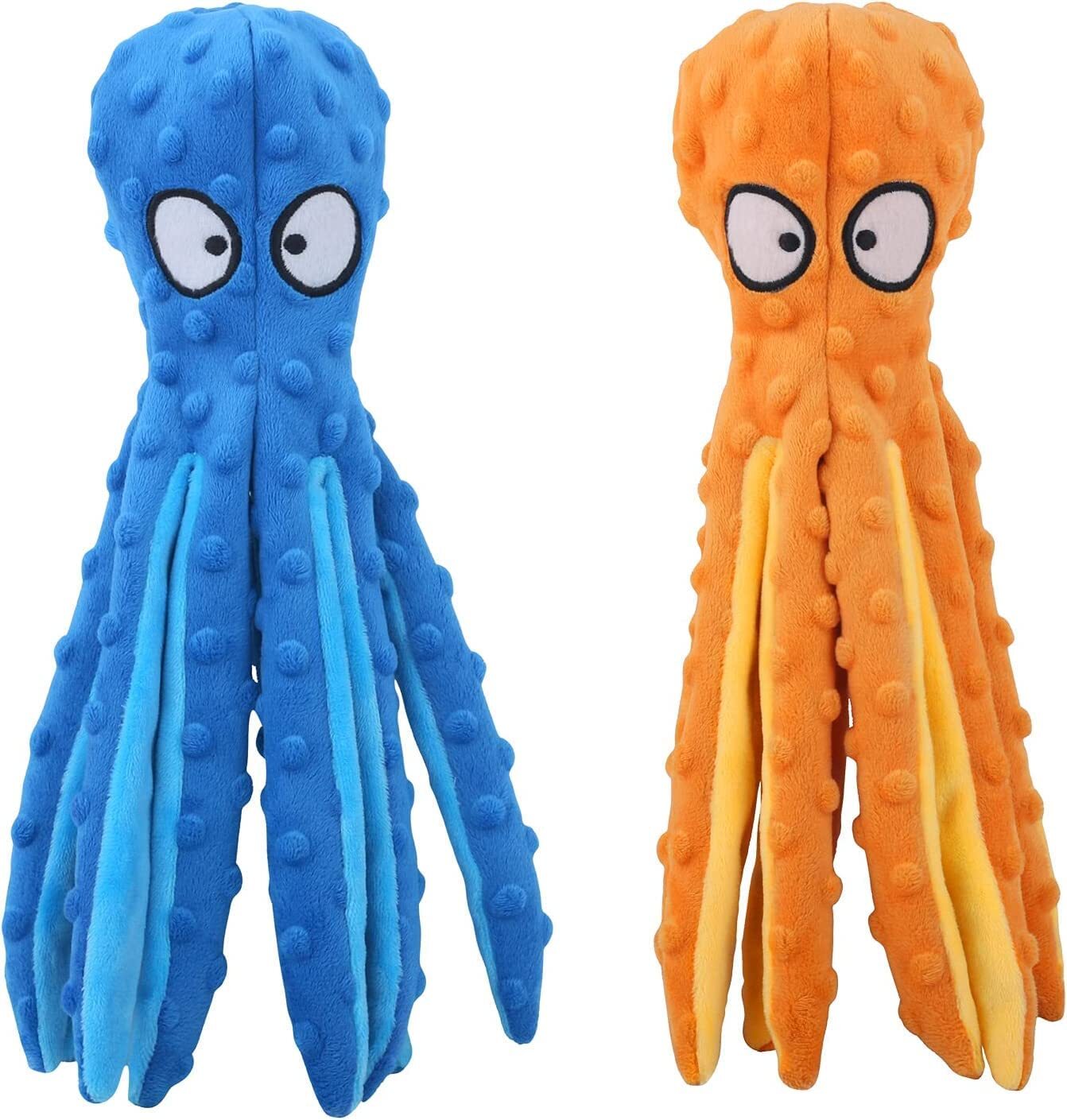 Laytek Pack of 2 Squeaky Octopus Dog Toys, No Stuffing Crink
