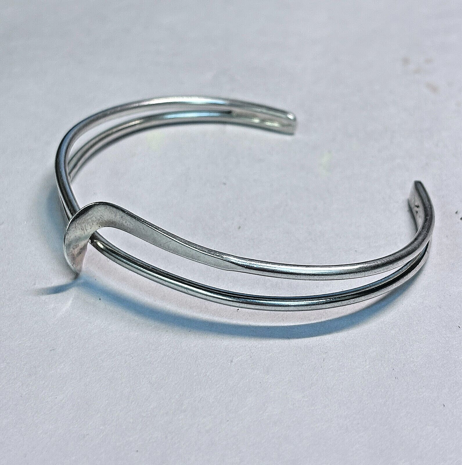 Solid Sterling Silver Wave Cuff Bracelet 12.2g Up… - image 3
