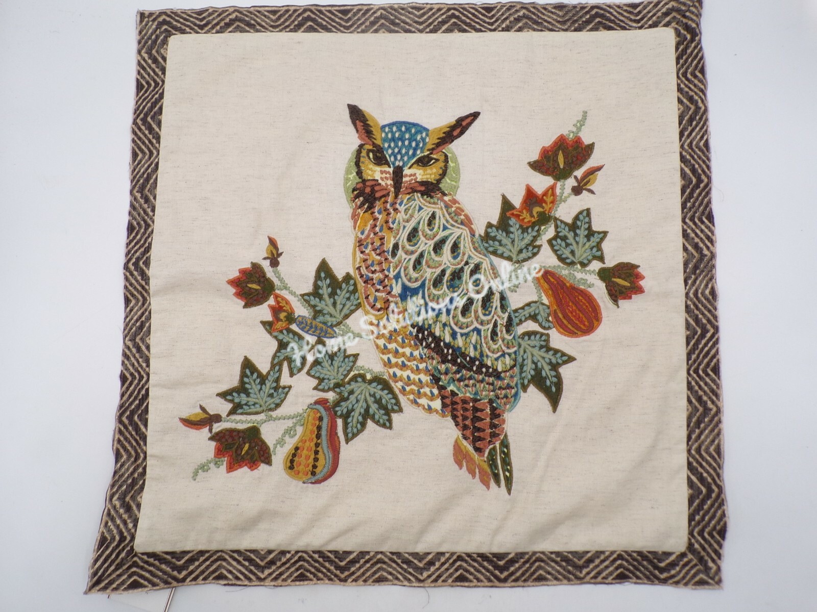 Pottery Barn Owl Embroidered Textured Fall Autumn Pillow Cover 20