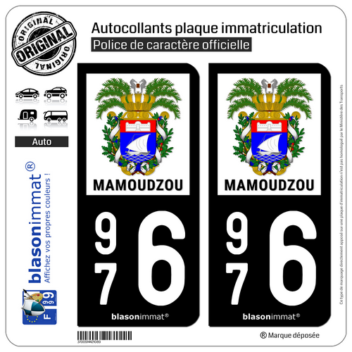 2 Stickers autocollant plaque immatriculation 976 Mamoudzou - Armoiries - Picture 9 of 9