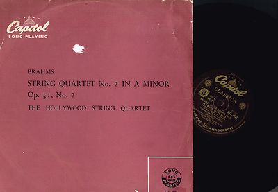 BRAHMS String Quartet #2 HOLLYWOOD STRING QUARTET Slatkin LP Capitol CTL7021 @vg
