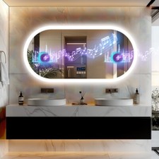 LED Smart Bluetooth Bathroom Mirror Dimmable Vanity Mirrors with 3 Colors Change