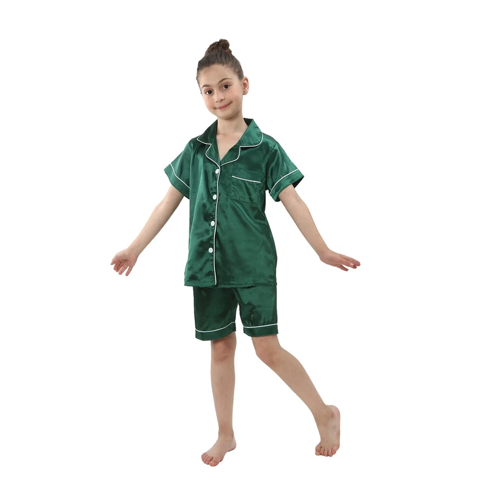 Nuevo pijama de satén para adolescentes niños color liso ropa de estar niños ropa de dormir niñas hogar Foto 4 de 4
