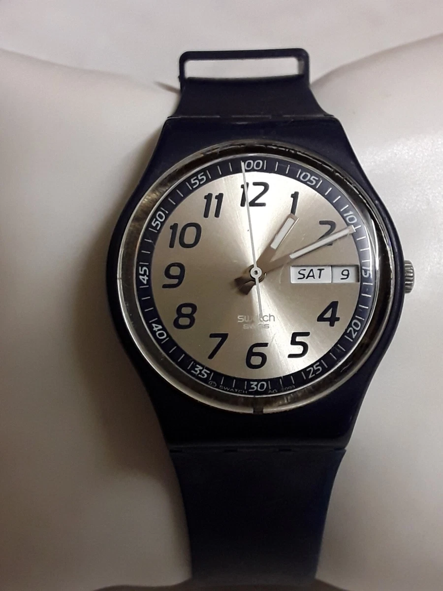 Swatch Originals Vintage Day Date Watch Time In Blue GN716 on Original Band