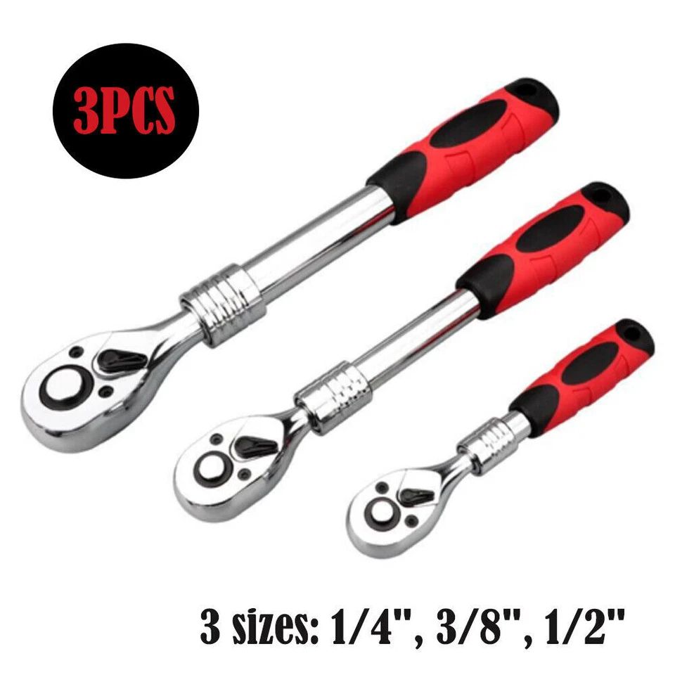 1/4" 3/8" 1/2" Drive Ratchet Socket Wrench Handle Quick-Release Spanner 72 Teeth - Image 3 of 4