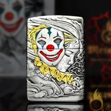 Zippo Smoked Silver Armor Lighter Hand Painted Clown Engraved Collectible
