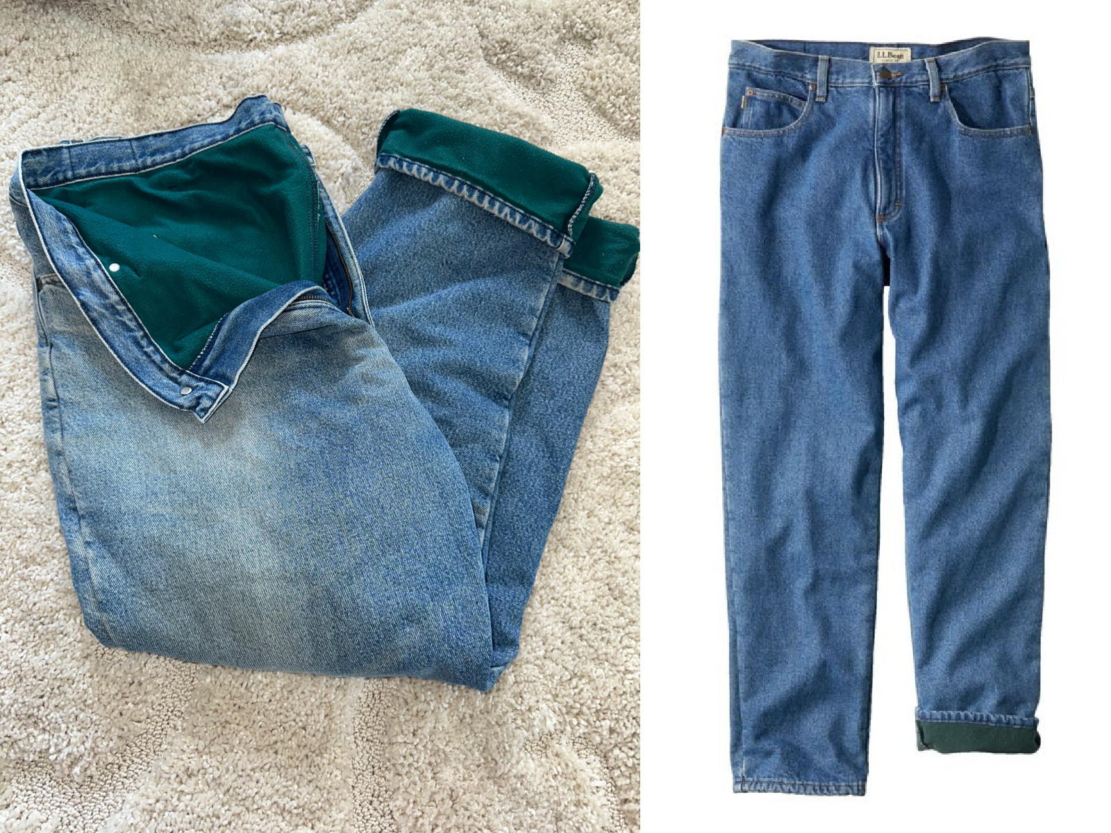 Men's LL BEAN Double L Jeans Classic Fit, Green Fleece-Lined JEANS SIZE 40/32 image 2