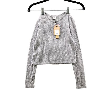 NWT True Craft Belf Girls Medium M Gray Ribbed Henley Long Sleeve Knit Top